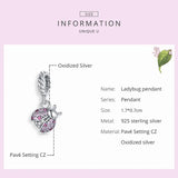 925 Silver Pink Ladybug Charm Pendant for Bracelet