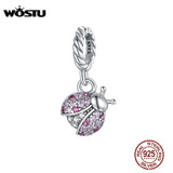 925 Silver Pink Ladybug Charm Pendant for Bracelet