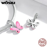 925 Silver Pink Butterfly Pendant Charm Bead