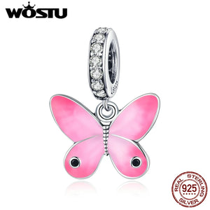 925 Silver Pink Butterfly Pendant Charm Bead