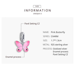925 Silver Pink Butterfly Pendant Charm Bead