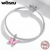 925 Silver Pink Butterfly Pendant Charm Bead