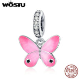 925 Silver Pink Butterfly Pendant Charm Bead