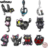 925 Silver Plated Witch Cat Pendant Charm Bead for DIY Jewelry