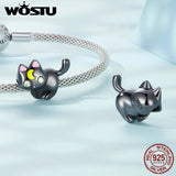 925 Silver Plated Witch Cat Pendant Charm Bead for DIY Jewelry