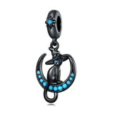925 Silver Plated Witch Cat Pendant Charm Bead for DIY Jewelry