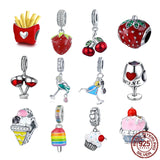 925 Silver Cherry Strawberry Charm Pendant for Bracelet Necklace DIY