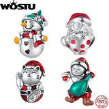 925 Silver Christmas Beads Lucky Animal Santa Snowman Gift Family