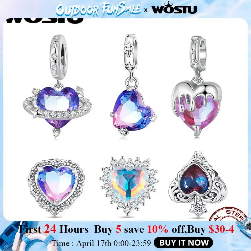 925 Silver Vintage Heart Charm Pendant for Women DIY Jewelry