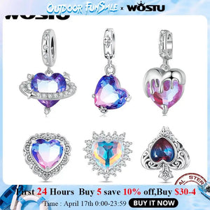 925 Silver Vintage Heart Charm Pendant for Women DIY Jewelry