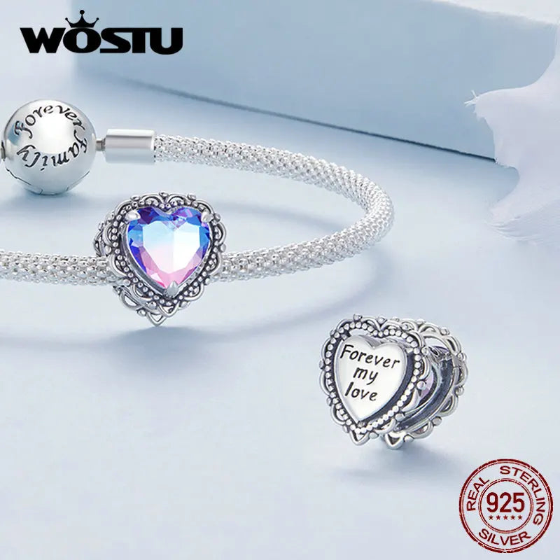 925 Silver Vintage Heart Charm Pendant for Women DIY Jewelry