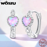 925 Silver Pink Opal Hoop Earrings & Clover Studs Set With CZ