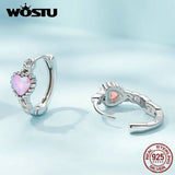 925 Silver Pink Opal Hoop Earrings & Clover Studs Set With CZ