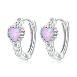 925 Silver Pink Opal Hoop Earrings & Clover Studs Set With CZ