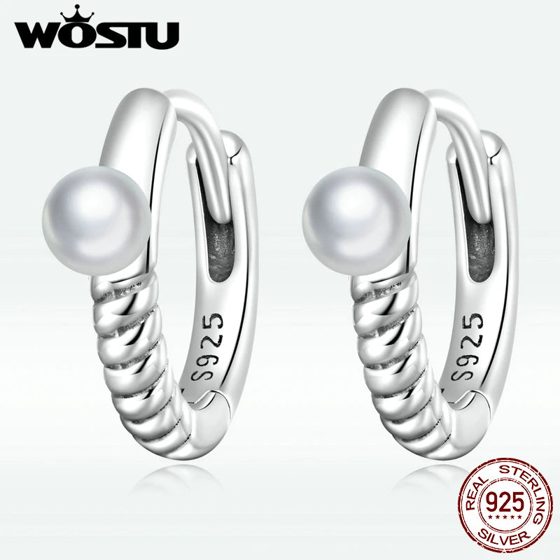 925 Silver Pearl Hoop Earrings Women FN621
