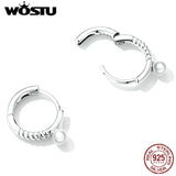 925 Silver Pearl Hoop Earrings Women FN621