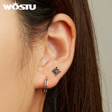 925 Silver Black Cz Hoop Earrings Wedding Party Jewelry Gift