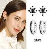925 Silver Black Cz Hoop Earrings Wedding Party Jewelry Gift