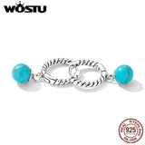 925 Silver Turquoise Stud Hoop Earrings Vintage Twist Wedding Jewelry