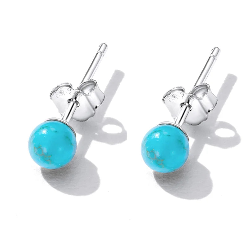 925 Silver Turquoise Stud Hoop Earrings Vintage Twist Wedding Jewelry