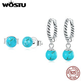 925 Silver Turquoise Stud Hoop Earrings Vintage Twist Wedding Jewelry