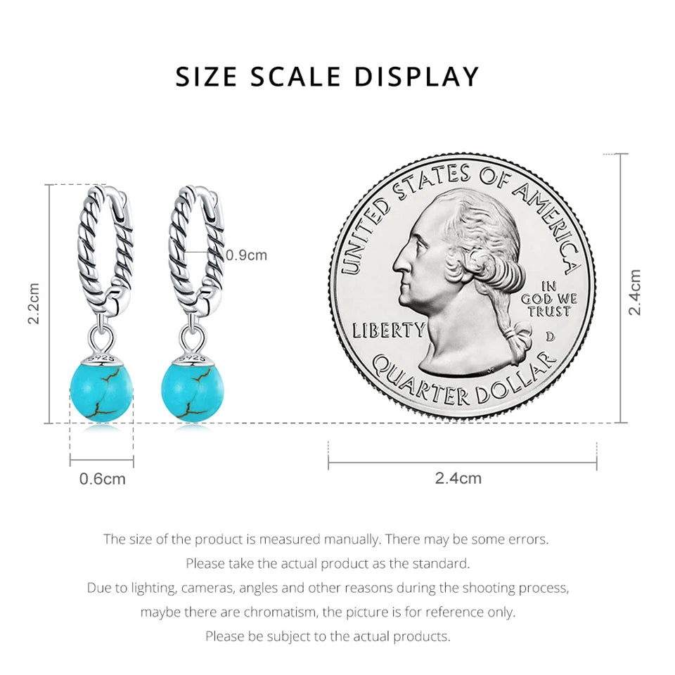 925 Silver Turquoise Stud Hoop Earrings Vintage Twist Wedding Jewelry