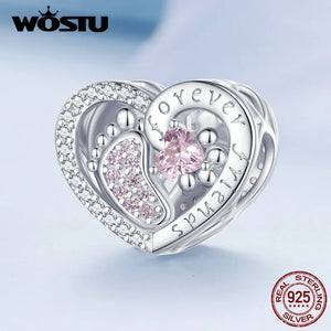925 Silver Claw Print Bead Pink Zircon Women Bracelet Necklace Jewelry