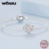 925 Silver Claw Print Bead Pink Zircon Women Bracelet Necklace Jewelry