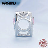 925 Silver Claw Print Bead Pink Zircon Women Bracelet Necklace Jewelry