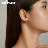 925 Silver Cobweb Love Stud Earrings Red Enamel Ear Buckles