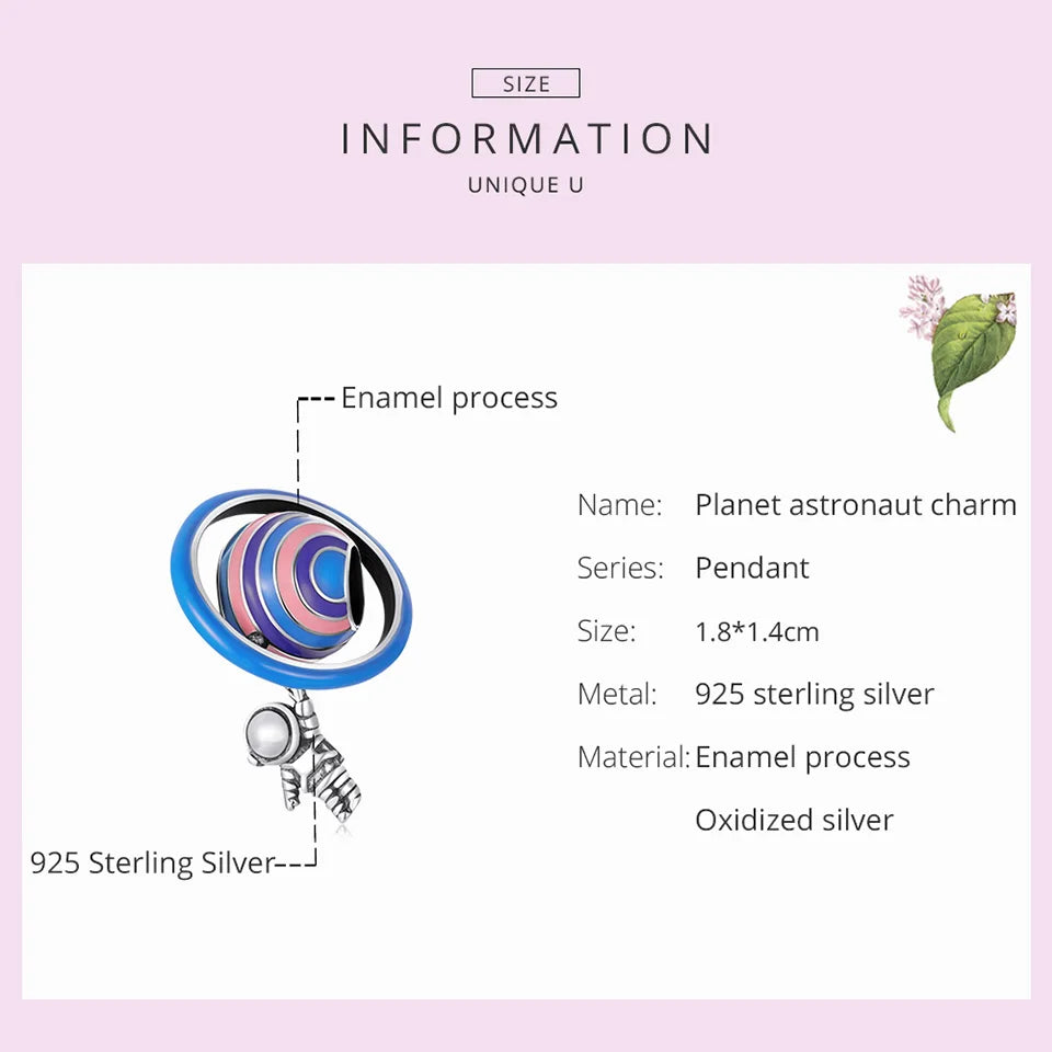 925 Silver Colored Planet Astronaut Bead For Charm Bracelets