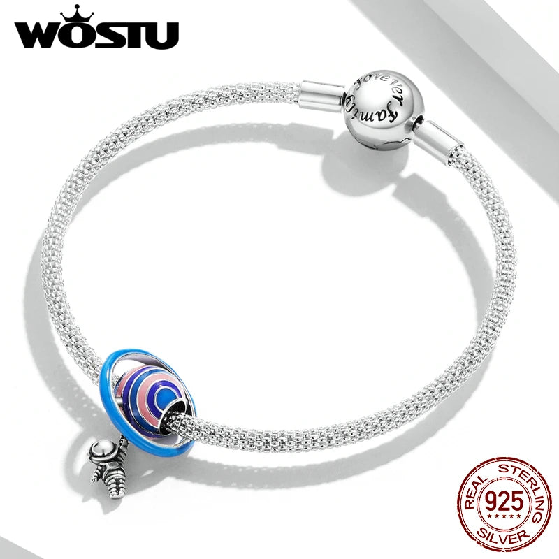 925 Silver Colored Planet Astronaut Bead For Charm Bracelets