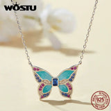 925 Sterling Silver Colorful Butterfly Charm Necklace Spring Jewelry Gift