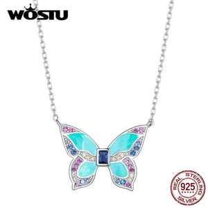 925 Sterling Silver Colorful Butterfly Charm Necklace Spring Jewelry Gift