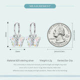 925 Silver Butterfly Dangle Earrings Rainbow Crystal Insect Ear Clips