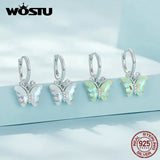 925 Silver Butterfly Dangle Earrings Rainbow Crystal Insect Ear Clips