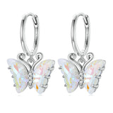 925 Silver Butterfly Dangle Earrings Rainbow Crystal Insect Ear Clips