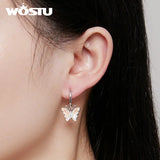 925 Silver Butterfly Dangle Earrings Rainbow Crystal Insect Ear Clips