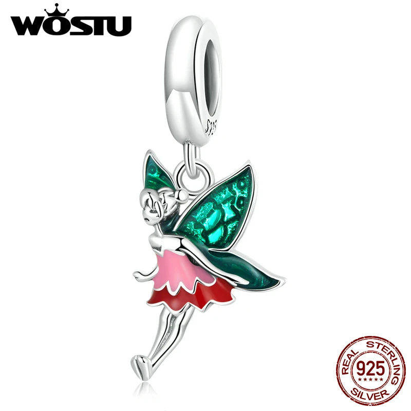 925 Silver Fairy Pendant Charms Rainbow Beads DIY Jewelry