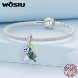 925 Sterling Silver Flower Charms Zircon Bird Beads for Bracelet DIY