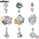 925 Sterling Silver Flower Charms Zircon Bird Beads for Bracelet DIY