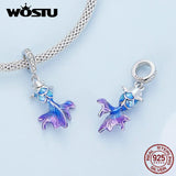 925 Silver Gradient Carp Devil Flower Charm Pendant Dragon Beads