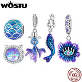 925 Silver Gradient Carp Devil Flower Charm Pendant Dragon Beads