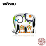 925 Silver Happy Elephant Beads Enamel Charms for Bracelet Pendant FNC095