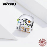925 Silver Happy Elephant Beads Enamel Charms for Bracelet Pendant FNC095