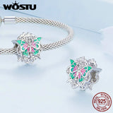 925 Silver Colorful Heart Skull Lady Moonlight Flower Bead Bracelet DIY