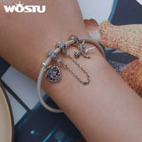 925 Silver Colorful Heart Skull Lady Moonlight Flower Bead Bracelet DIY