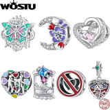 925 Silver Colorful Heart Skull Lady Moonlight Flower Bead Bracelet DIY