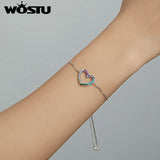 925 Silver Colorful Heart Love Bracelet Adjustable Chain Link