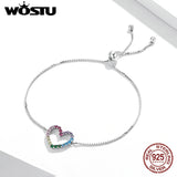 925 Silver Colorful Heart Love Bracelet Adjustable Chain Link